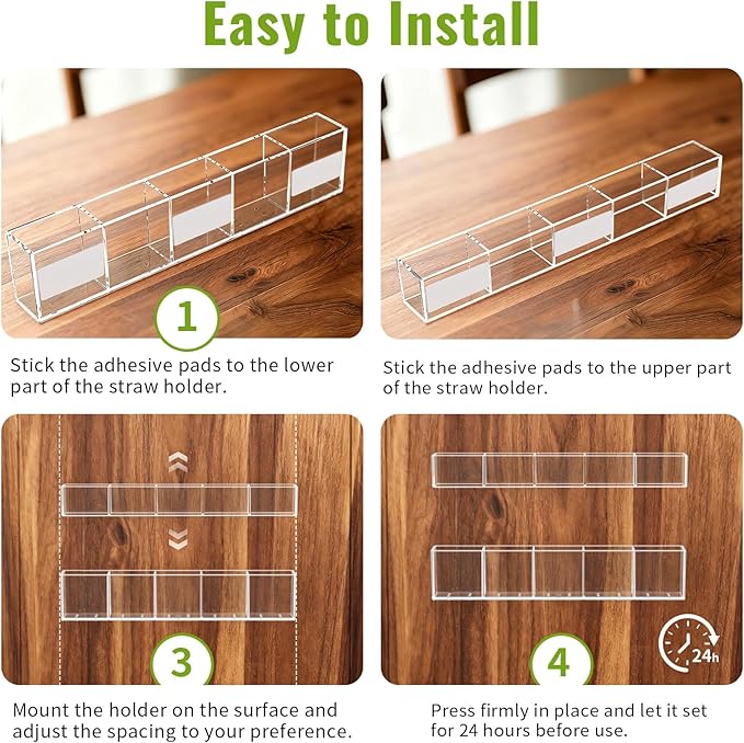 Mpotmiy 9.5” Large Acrylic Straw Holder for Cabinet Door 2 pack - Reusable tumbler straw organizer, Compact Kitchen Gadget Container, adhesive cupboard door organizer (Transparent)