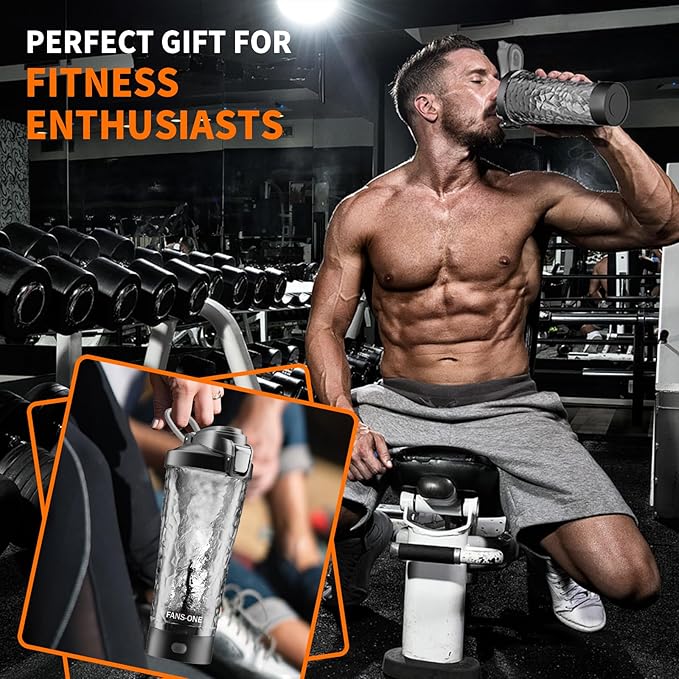 FANS-ONE Premium Electric Protein Shaker Bottle, 24 oz Lockable Blender Shaker Bottles, Made with Tritan, BPA Free, USB Rechargeable Mixer Blender Cup for Protein Shakes, Black