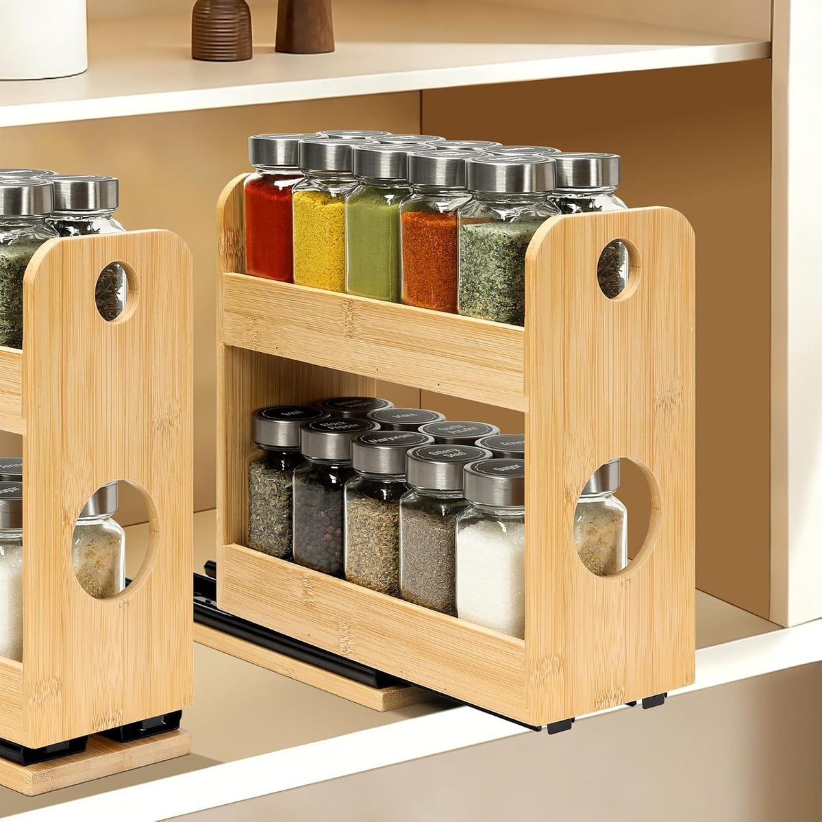 2-Tier Pull Out Spice Rack Organizer for Cabinet Kitchen Pantry