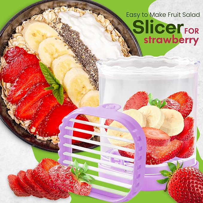 Creative Strawberry & Fruit Slicer - Detachable Cutter with Push Plate (Purple)