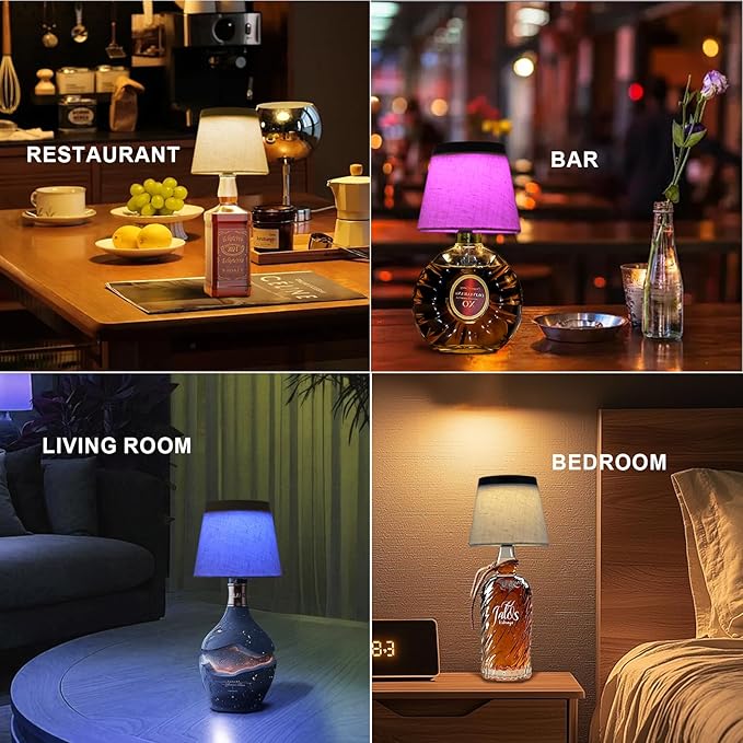 Wireless Bottle Lamp,Small Bedside Table Lamp,RGB LED Bottle Light with Remote Dimmable(RGB White Black, 1pc)
