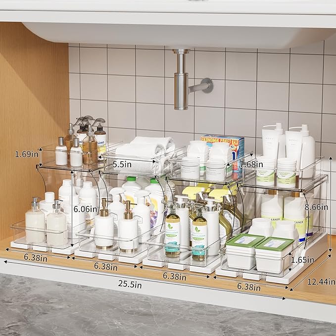 Jsyrjing Pull Out 2 Tier Organizer for Kitchen Bathroom and Cabinet Storage Rotating Pantry Rack Under Sink Organizer Clear and Durable Design 1 Pack