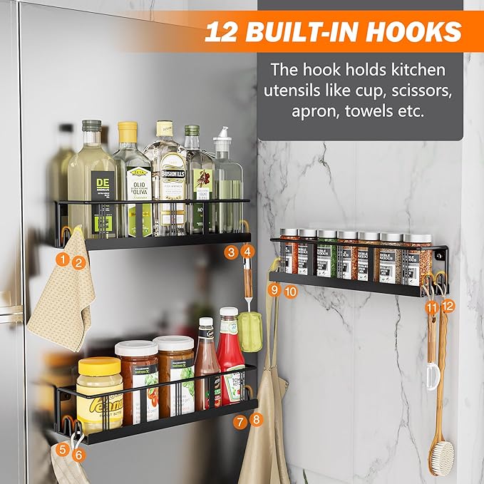 Bunoxea Spice Rack Wall Mounted 3 Pack, Space-Saving Spice Organizer for Spice Jars and Seasonings,Screw or Adhesive Hanging Spice Rack Organizer for Your Kitchen Cabinet,or Pantry Door