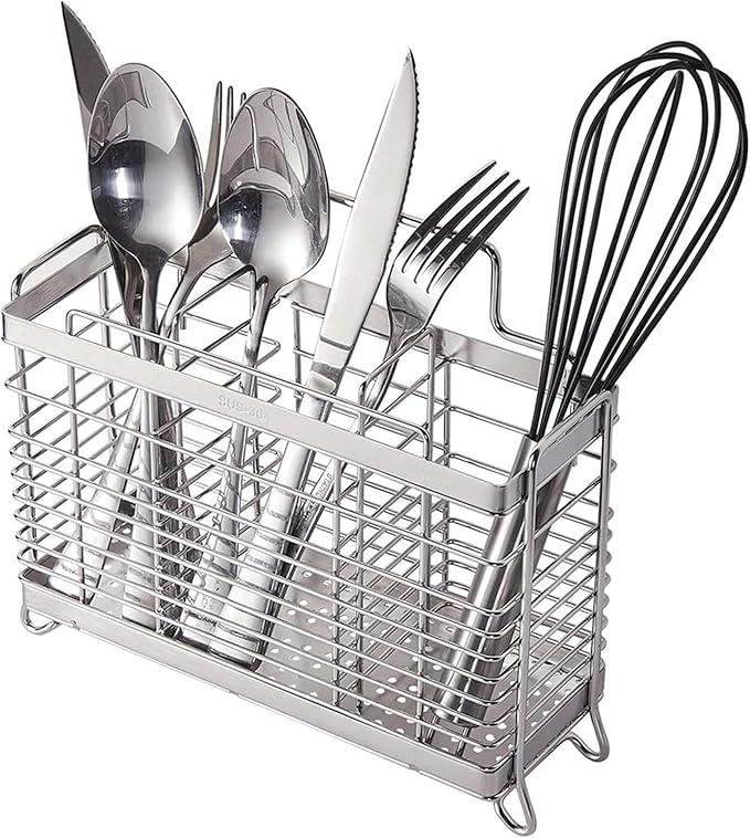 KESOL Stainless Steel Utensil Holder, Utensil Drying Rack with 3 Divided Compartments, Rust-Resistant Utensil Drying Basket, Silverware Drying Basket, Utensil Drainer for Dish Rack