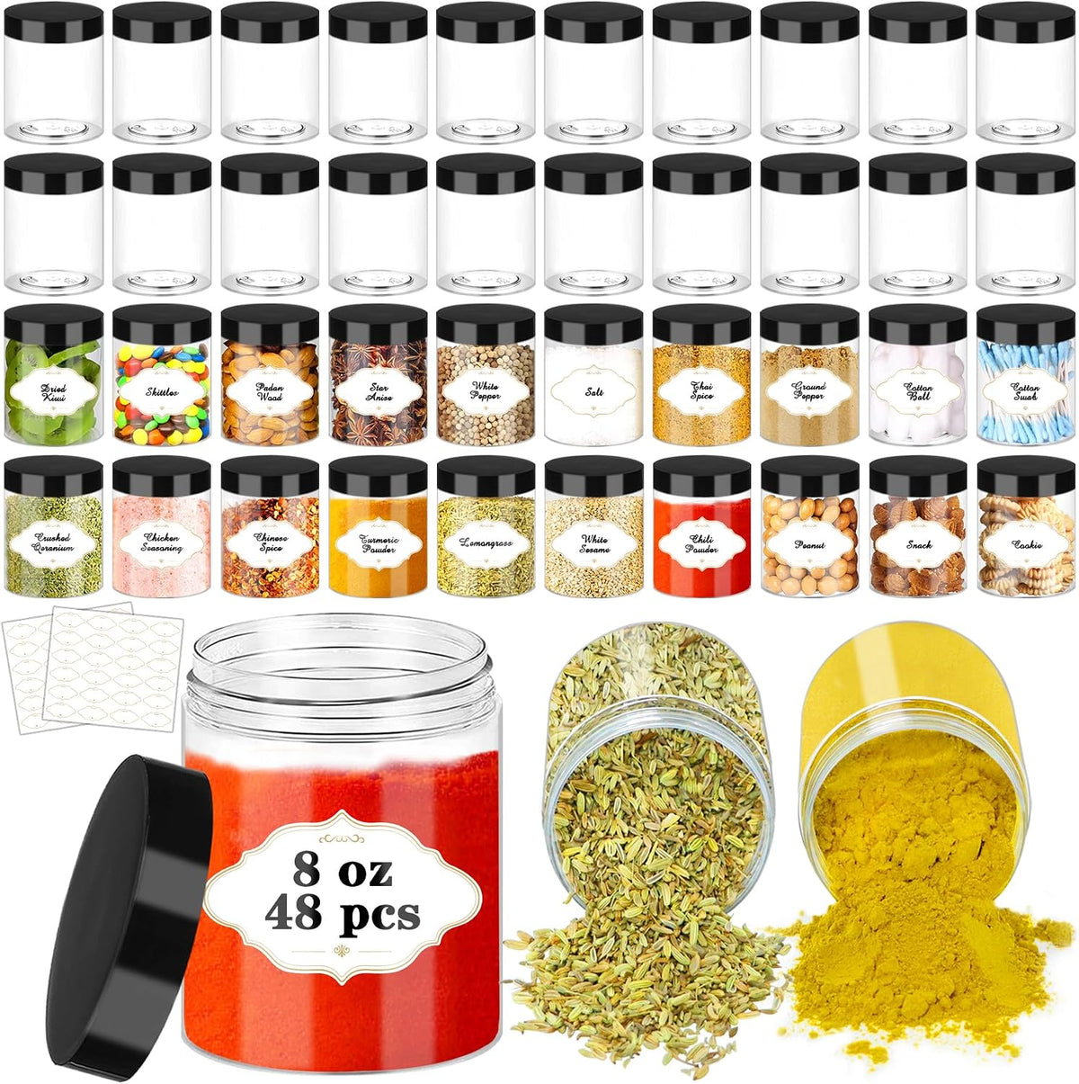 8 OZ Plastic Jars with Lids, 48 Pcs Slime Storage Containers