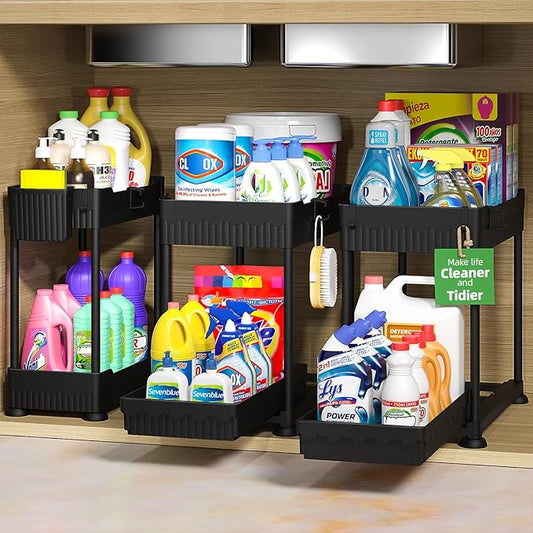 3 Pack Under Sink Organizers, Black, 14.8 Inch