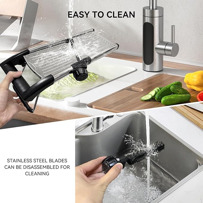 Mandoline Slicer for Kitchen, Adjustable Stainless Steel Vegetable Slicer with Safety Gloves & Food Holder, Potato Onion Tomato Julienne Cutter, Non-Slip Manual Mandolin-3