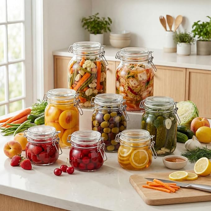 HomArtist 32 oz Wide Mouth Glass Jars with Airtigh Lids, 4 Pack Glass Pickling Jars for Canning, Fermenting, Large Mason Storage Container for Coffee, Flour, Sugar, Pasta