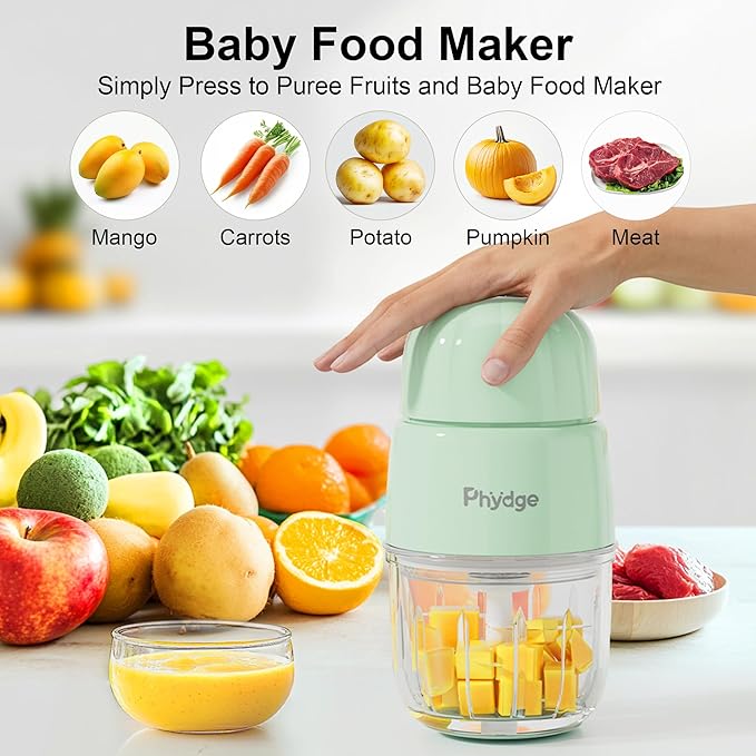 Baby Food Maker, Green Baby Food Blender, 10oz Baby Food Puree Maker, Food Processor for Baby Foods Fruit Vegetable Meat, 10-Second Quick Soft Food Prep for Baby
