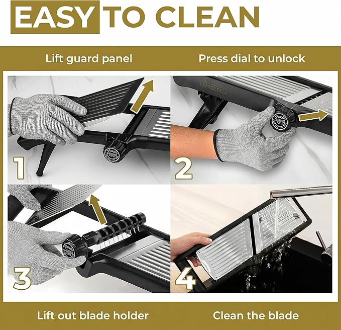 Gramercy Mandoline Food Slicer, Vegetable Cutter, Potato Slicer, Mandolin for Kitchen, Veggie Cutter, Cucumber Tool - Comes with One Pair Cut-Resistant Gloves