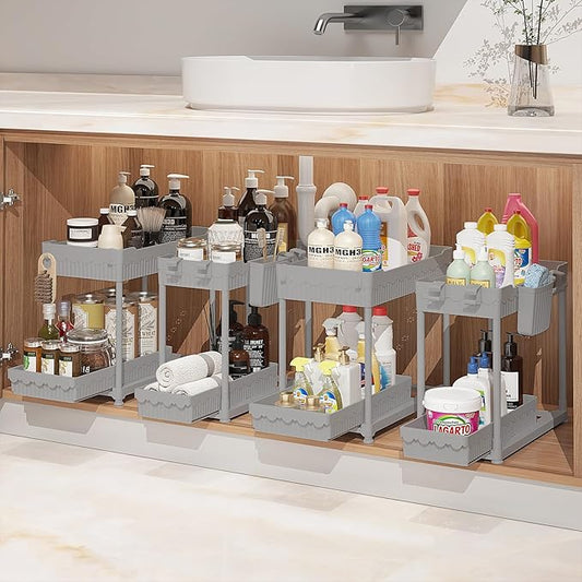 Under Sink Organizer, Bathroom Organizers and Storage, Gray, 4 Pack