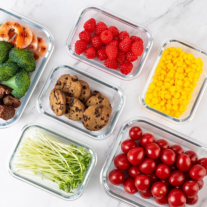 16PCS (8 Bowls + 8 Lids) High Borosilicate Glass Meal Prep Containers, Food Storage Containers with Airtight Lids, Glass Lunch Bento Boxes,Dishwasher Safe, grey
