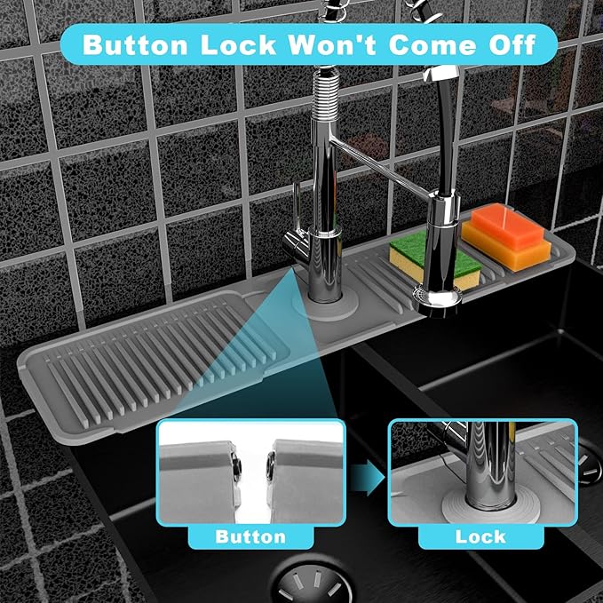 Folding sink splash guard behind faucet-faucet mat for kitchen sink-silicone kitchen faucet mat-faucet draining mat of sink accessories with button lock