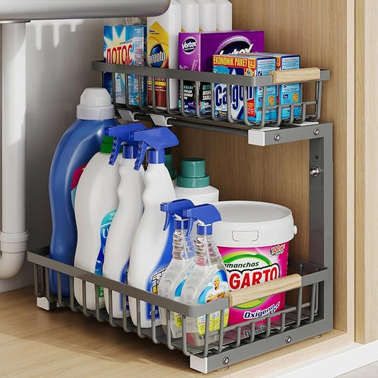 Under Sink Organizer Storage for Families, Gray,1 Pack