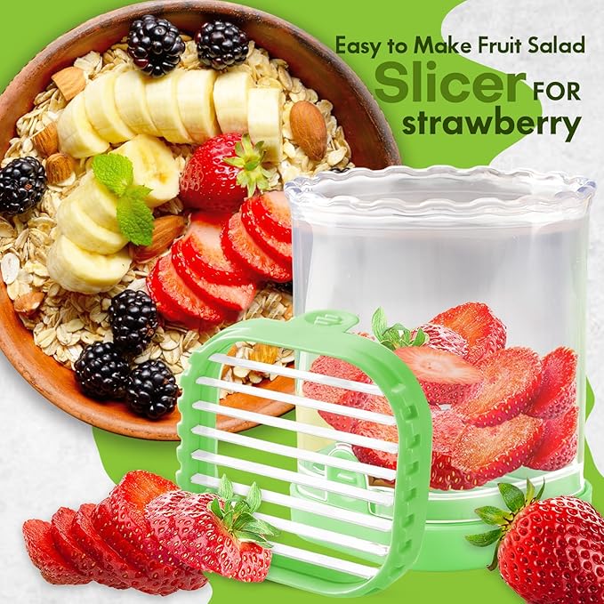 Creative Strawberry & Fruit Slicer - Detachable Cutter with Push Plate (Fluorescent Green)