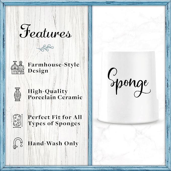 Home Acre Designs Sponge Holder for Kitchen Sink - Rustic Farmhouse Home & Kitchen Decor - White Ceramic