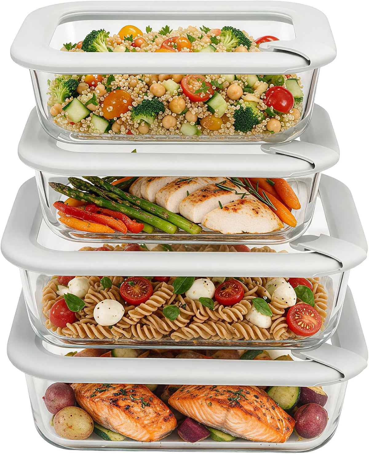 Glass Food Storage Containers with Glass Silicone Lids,22/35oz,Grey