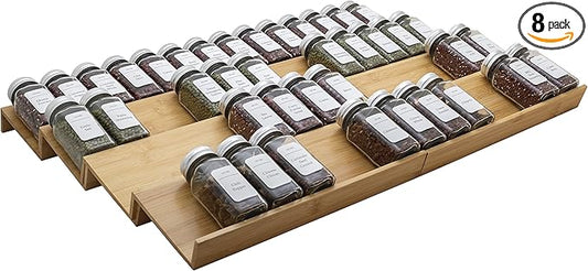 Bamboo Spice Rack Drawer Organizer, 8-Piece Set, 13" Wide Per Piece