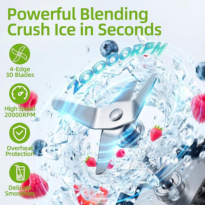 Personal Bullet Blender, Power Countertop Kitchen Smoothie Blender for Shakes, Smoothies, Nuts, Ice, Baby Food, Fresh Fruits and Vegetables. Come with 3 BPA-Free Cups