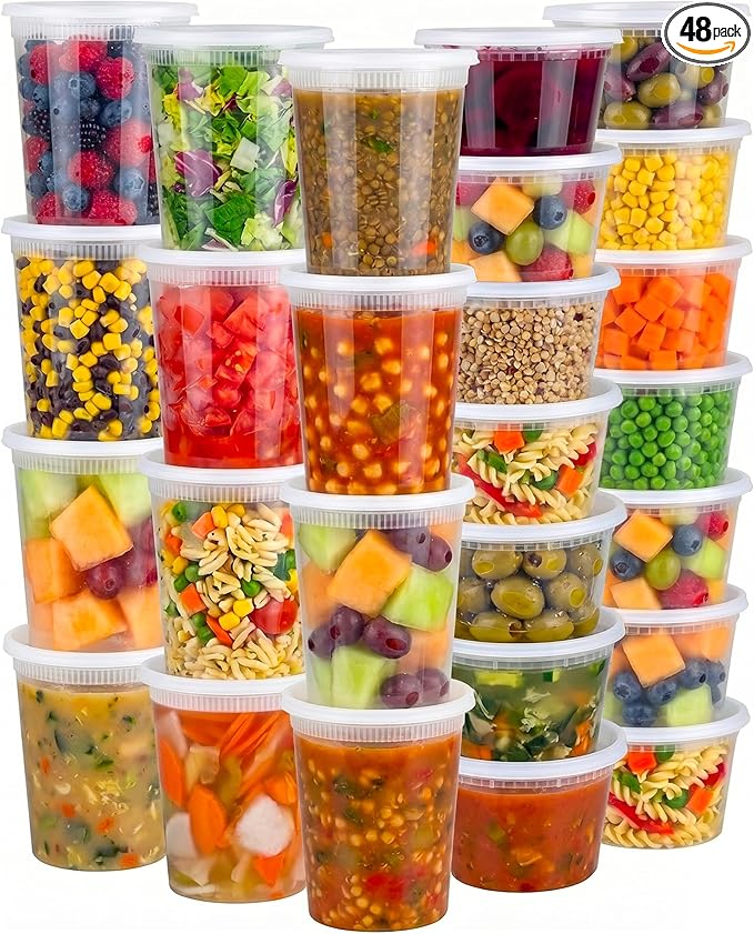 JoyServe 48 Sets Deli Containers with Lids – 16oz & 32oz – Leak Proof, Microwaveable, Dishwasher & Freezer Safe – Plastic Food Storage & Soup Containers