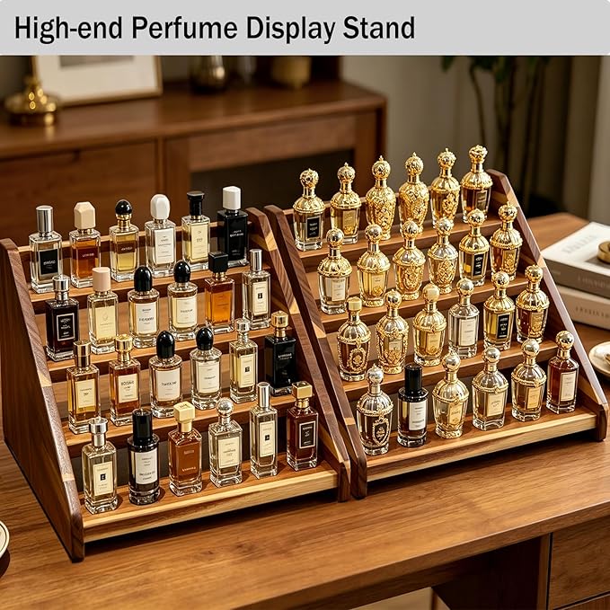 Acacia Wood 4 Tier Cologne Organizer for Men, Ladder Perfume Display Stand, Vanity Countertop Cologne Shelf, Perfume Organizer Stand Ideal Gift for Men Women