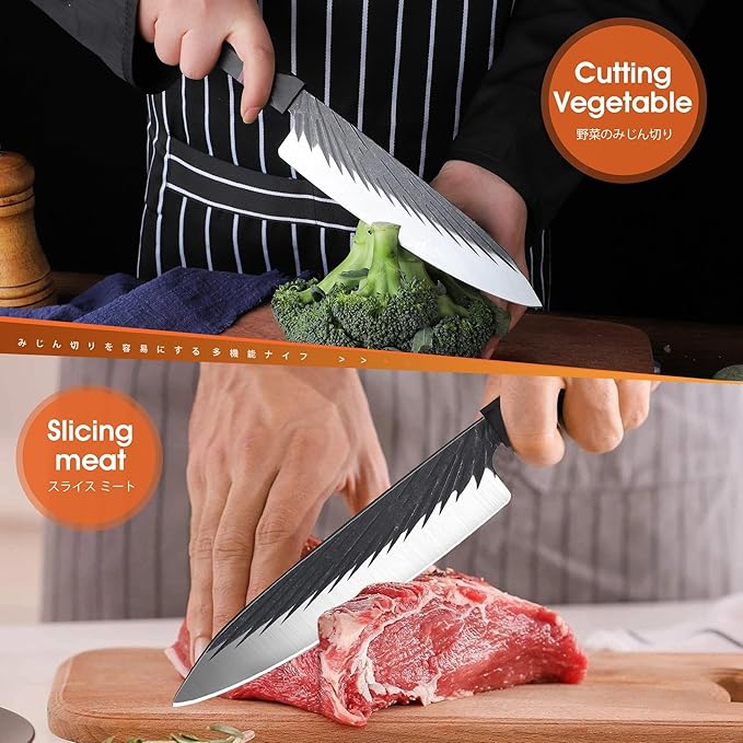 ROCOCO Japanese Chef Santoku Knife - Hand Forged Sharp Cooking Knives Meat Cleaver Professional for Home Kitchen 7.5" Father Mother Birthday Christmas Gift