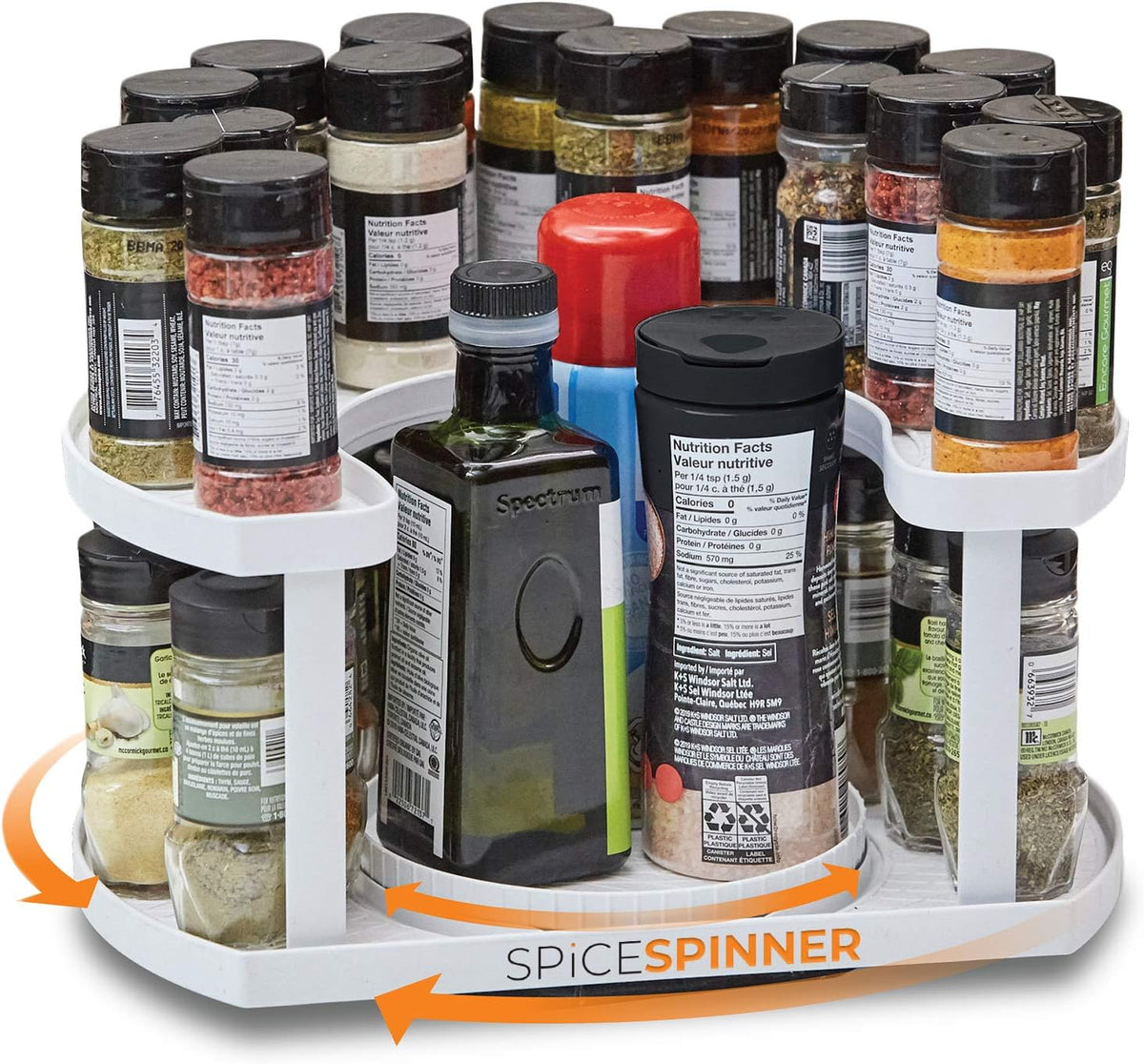 Spice Spinner Two-Tiered Spice Organizer & Holder That Saves Space, Keeps Everything Neat, Organized & Within Reach With Dual Spin Turntables