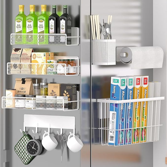 Magnetic Spice Rack for Refrigerator, 7 Pack 100% Metal Strong Magnet Shelf