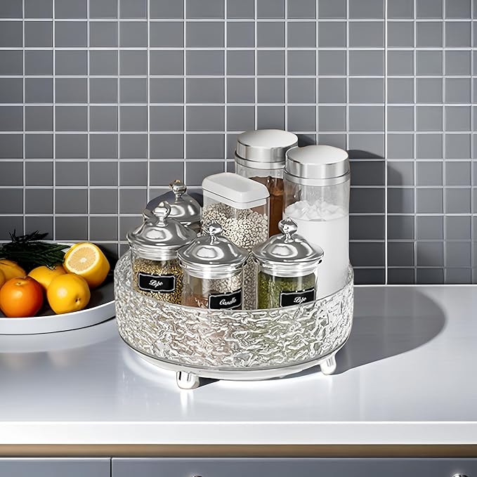 Premium Lazy Susan Organizer,9 inch Turntable Organizer for Bathroom, Kitchen, Vanity, Countertop, Table Top, Cabinet, Pantry and Frige, Perfume, Skin Care, Makeup, Spice Organizer, 360° Rotating