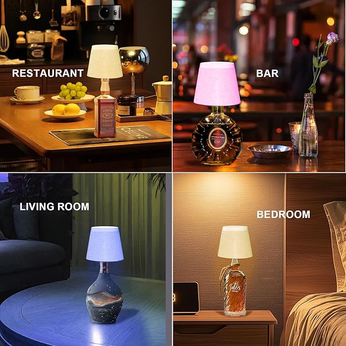 Wireless Bottle Lamp,Small Bedside Table Lamp,RGB LED Bottle Light with Remote Dimmable(RGB White, 1pc)