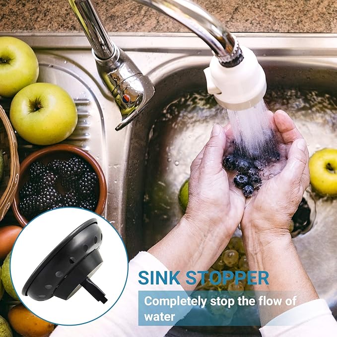 KONE Kitchen Sink Stopper and Strainer 2 Pack Oil Rubbed Bronze Sink Basket Strainer Replacement for Standard 3-1/2 inch Drain, Stainless Steel ORB Body Metal Center Knob with Rubber Drain Stopper