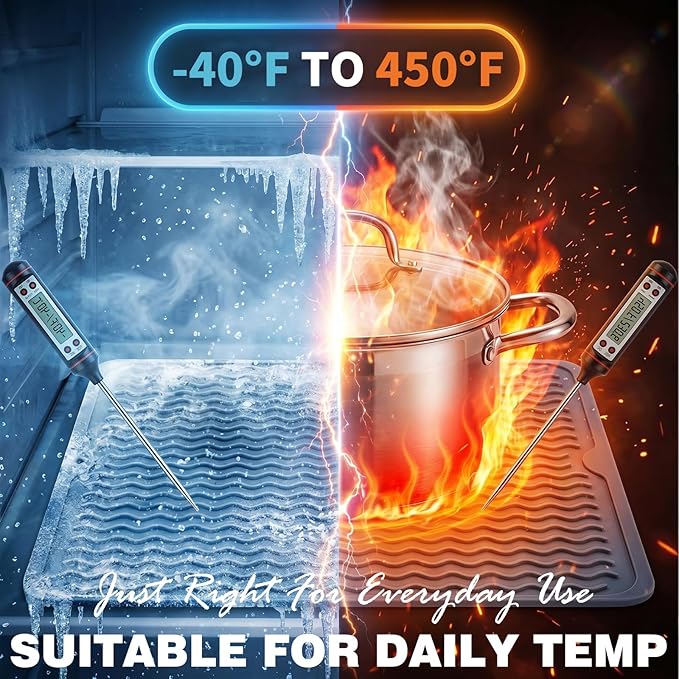 CAKETIME 2 Pack Silicone Dish Drying Mat for Kitchen Counter Heat Resistant Pads Hot Dishes Waterproof with Under Sink Soap Holder Coffee Bar Accessories Women Gifts Extra Large 18"x16" Light Gray