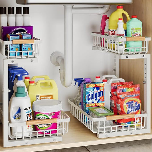 Under Sink Organizer Storage for Families, White,2 Pack