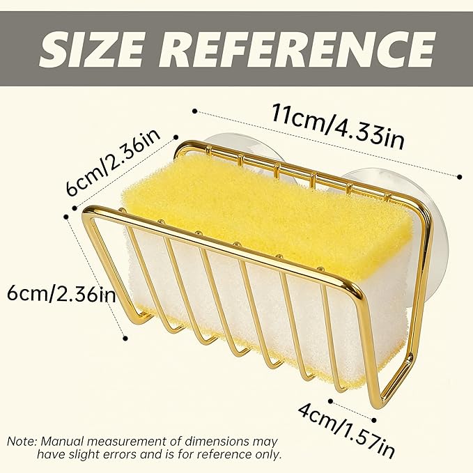 Kitchen Sink Suction Holder for Sponges,Soap,sink strainer, sink stopper.Food Graded Stainless Steel,No Drilling,Wall Mounted Soap Holder Soap Tray Bar Holder for Bathroom & Kitchen,Gold.