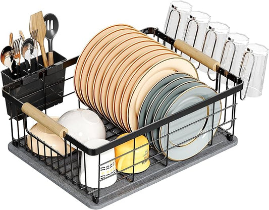 Dish Drying Rack Black with Diatomaceous Earth 1 Tier
