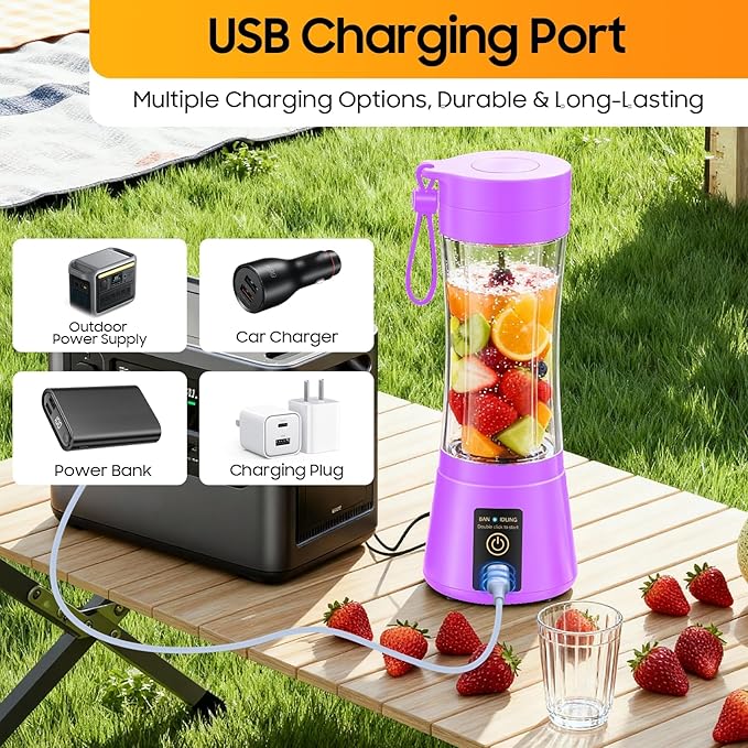 Cordless Portable Personal Size Blender - 12 Oz Mini Blender Make Smoothies and Shakes, Cordless Lightweight Rechargeable, Freshly Squeezed in Picnic/Sports/Office