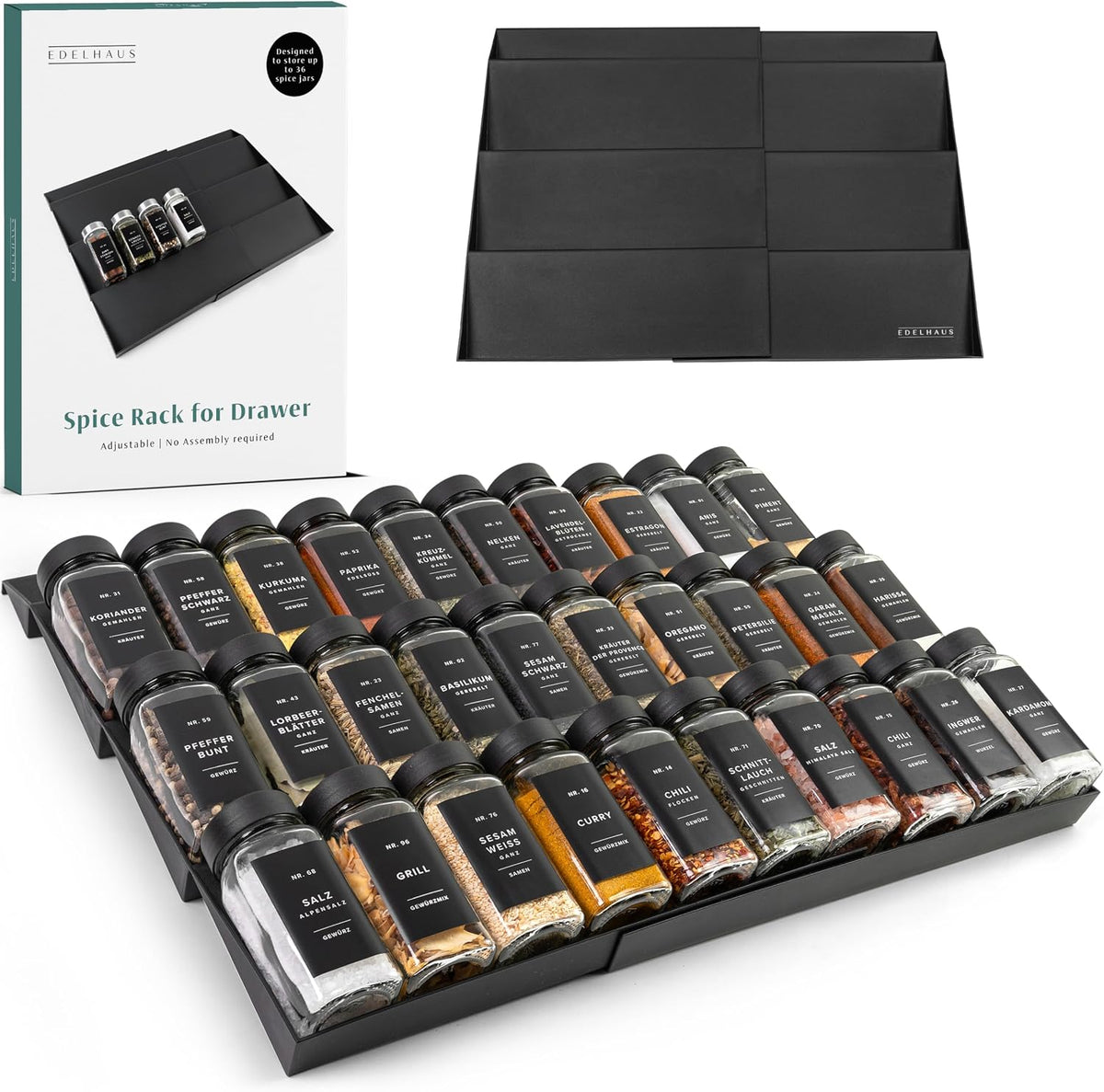 Spice Drawer Organizer, Expandable Spice Rack for Drawer Black