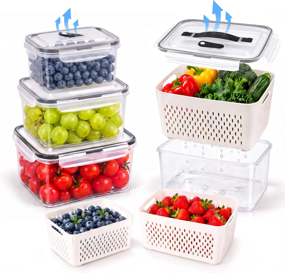 Fruit Storage Containers for Fridge: 3 PCS with Removable Colander, Handle