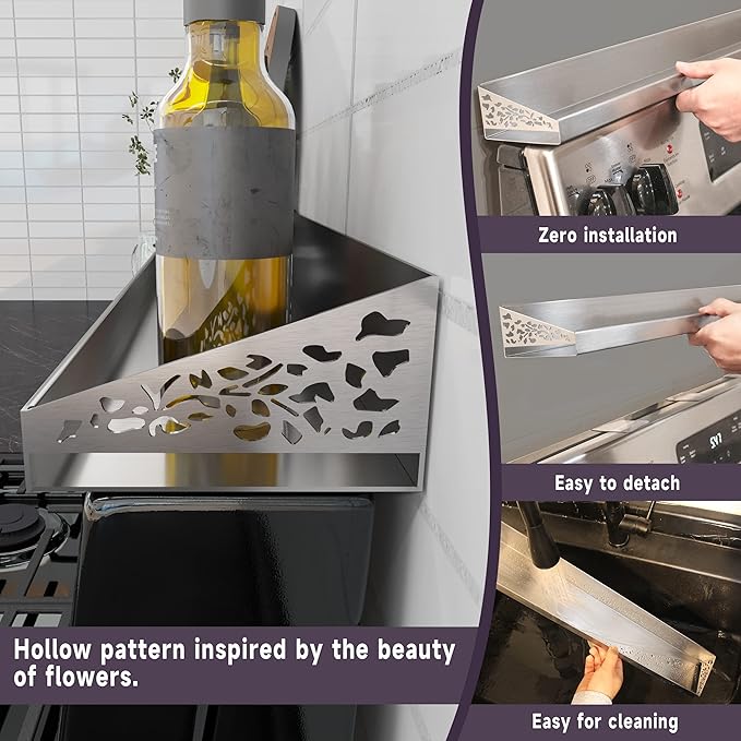 STUTOV Stove Shelf for Stove Top, Spice Rack Organizer, Easy Installation, Kitchen Storage Solution, with Standard 30" Length, Brushed Stainless Steel, Non Magnate (Stainless Steel)