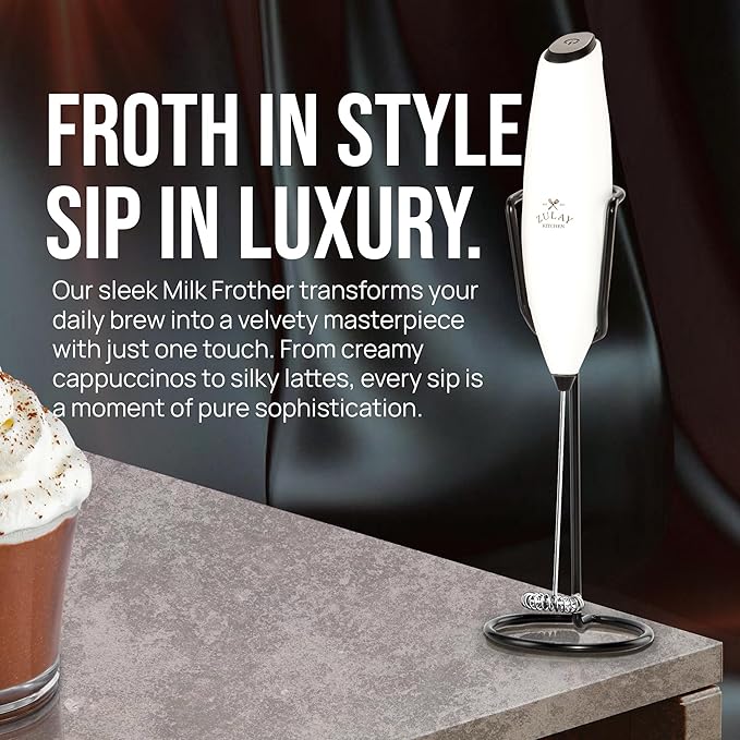 Zulay Kitchen Powerful Milk Frother Wand With Duracell Batteries - Ultra Fast Handheld Drink Mixer - Electric Whisk Foam Maker for Coffee, Lattes, Cappuccino & Matcha - Z1 Motor - Exec White & Black