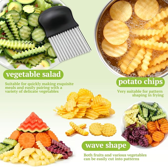 JAYVAR Crinkle Cutter, French Fry Cutter for Potatoes Stainless Steel Potato Carrot Chip Vegetable Crinkle Wavy Slicer