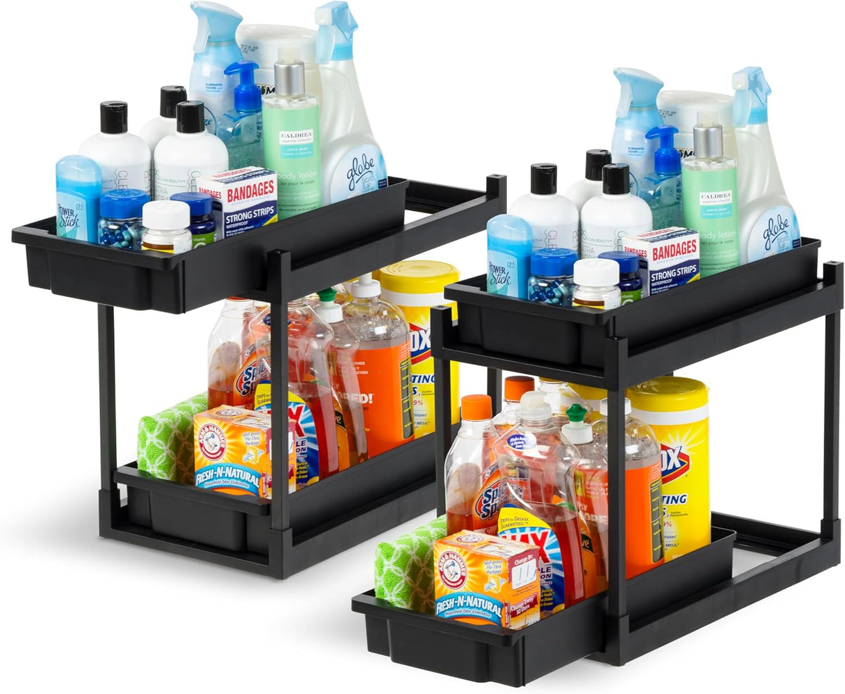 Under Sink Organizer, 2 Pack, Pull Out Storage Drawers