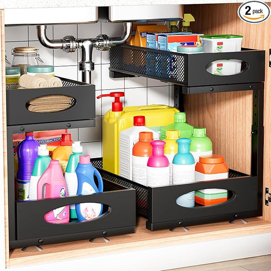 Under Sink Organizer, 2 Packs 2 Tier Under Sink Organizers and Storage