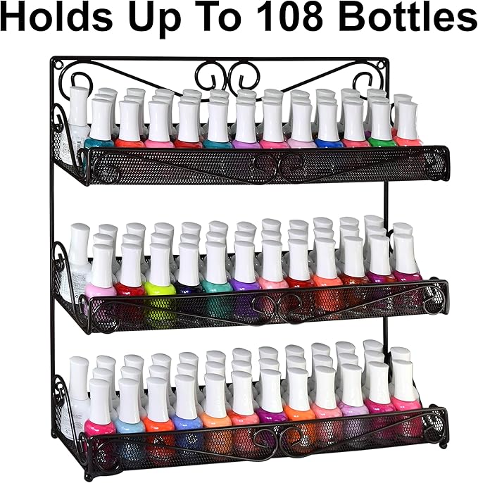 AMT 3 Tier Nail Rack, Pack Metal Wall Mount Organizer, Essential Oils Organizer, Pantry Cabinet Door Shelf Storage. Hanging Display for Spice Jars, Sauces, Cosmetic Beauty Bottles