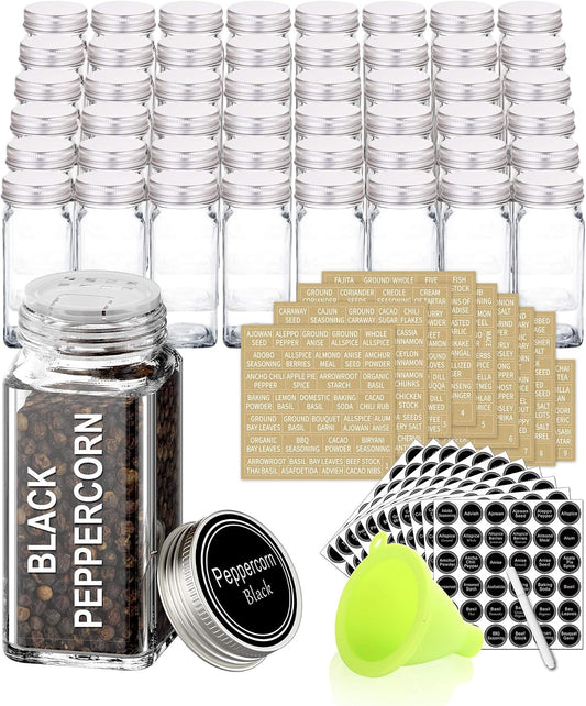 48 Pcs 4 oz Glass Spice Jars with Shaker Lids and 703 Spice Labels