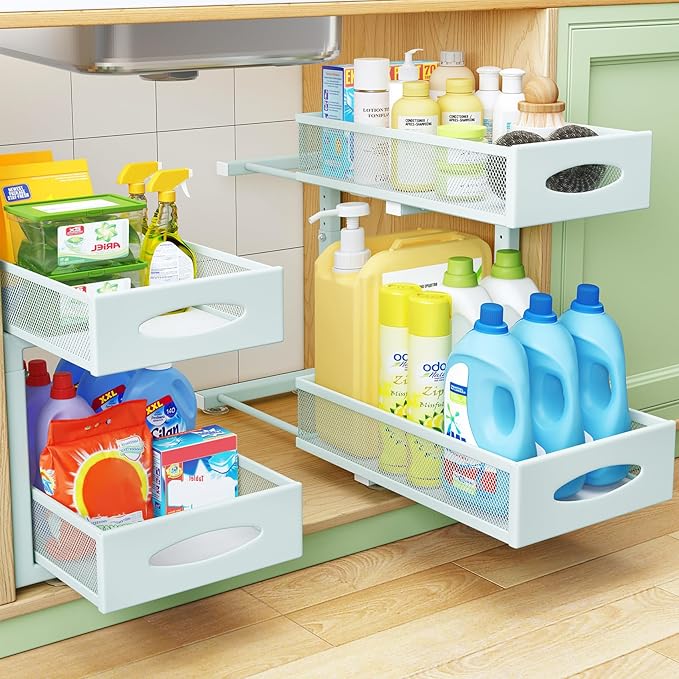2 Pack Under Sink Organizer, Blue