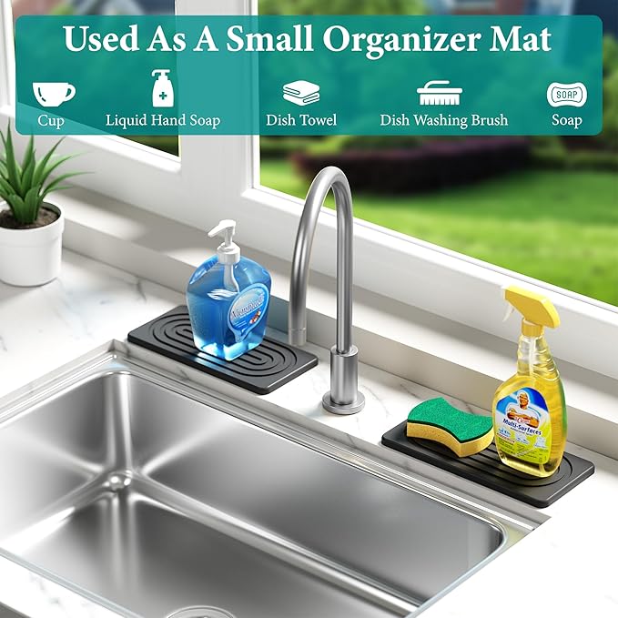 Water Absorbing Stone Tray, Quick Drying Diatomite Bathroom Tray Countertop, Stone Drying Mat for Kitchen Counter, Soap Dish Dispenser Vanity Organizer, Dark Grey-A-12.2" x 4"