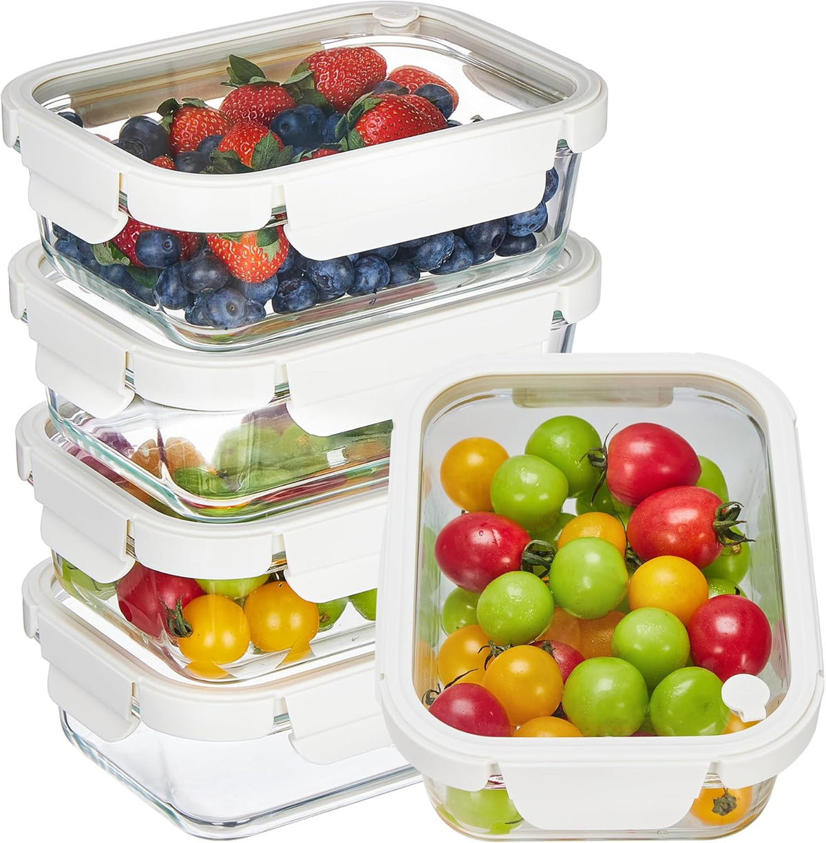 5 Pack Glass Food Storage Containers with Glass Lids & Air Vent
