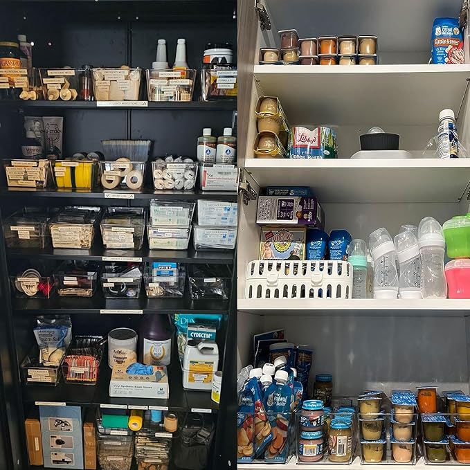 1 Pack Storage Organizer Bins, Plastic Bins Desk Organizer Containers with 4 Slots for Pantry, Kitchen, Fridge, Cabinet Packets, Snacks, Shelves, Pouches, Spice Packets