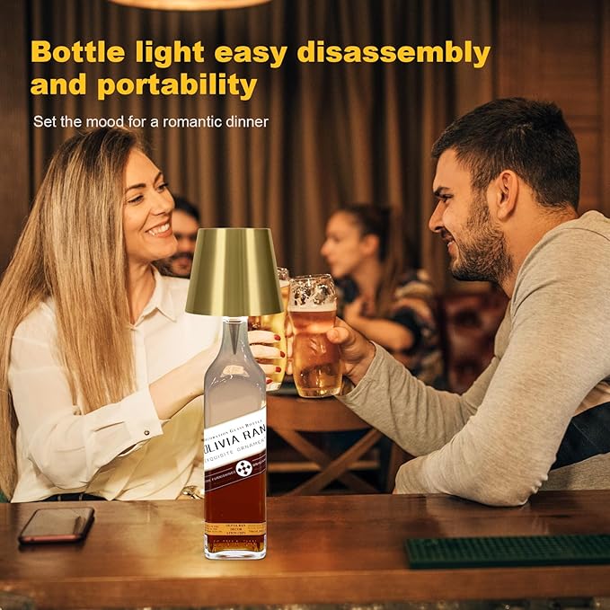 Wireless Bottle Lamp, 2026 New 3 Color Rechargeable Led Wine Bottle Lights for Bars Restaurants (Electroplated Gold Color, 1PC)